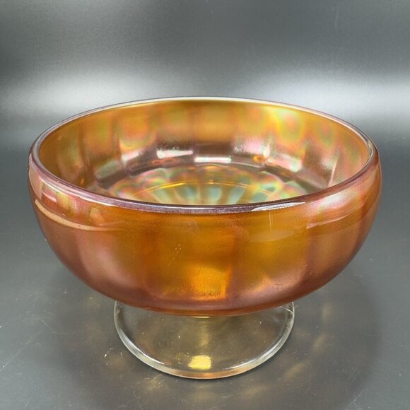 Vintage Carnival Glass Footed Dish Bowl Compote With Iridescent Finish Amber VTG - Picture 1 of 13